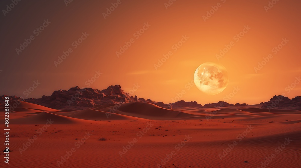 Silent Witness: Moon Over Arid Expanse Amidst Global Conflict – A Captivating Vista of Celestial Serenity Amidst Earthly Turmoil