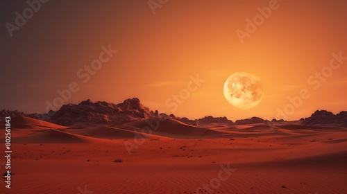 Silent Witness: Moon Over Arid Expanse Amidst Global Conflict – A Captivating Vista of Celestial Serenity Amidst Earthly Turmoil