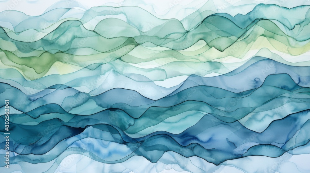 Rippling waves of watercolor paint in shades of blue and green. Rippling waves of watercolor paint in shades of blue and green.