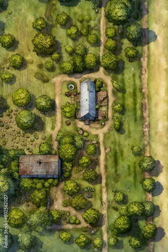 DnD Battlemap Farm with magical orchard bursting with color and life. © Fox