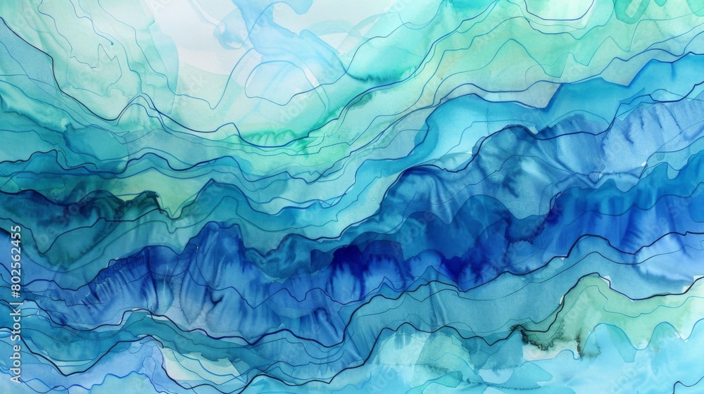 Rippling waves of watercolor paint in shades of blue and green. Rippling waves of watercolor paint in shades of blue and green.