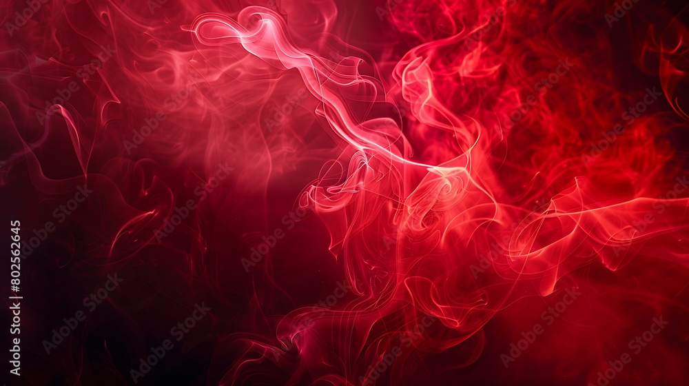 The central element of the image is vibrant, red smoke that appears to be swirling and billowing