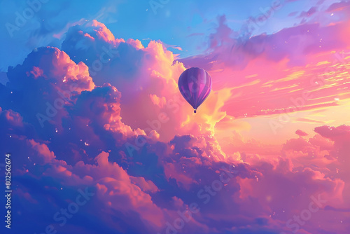 A single balloon drifting against a breathtaking sunrise, painting the sky with colors.