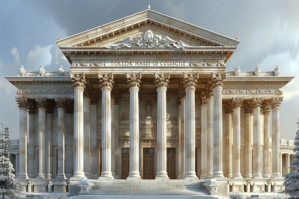Fototapeta premium Symmetric Elegance: Neoclassical Courthouse Design Featuring Grand Columns and Intricate Facades