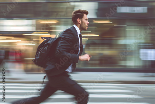 Businessman Rushing Across the City Street in a Blur of Motion