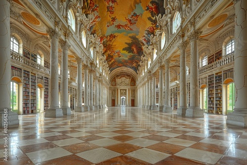 Renaissance-style Grand Rotunda Library with Floor-to-Ceiling Bookshelves and Painted Ceiling