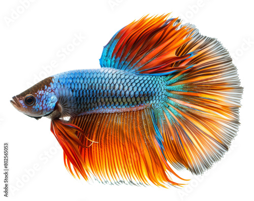 Vibrant betta fish with colorful flowing fins isolated on transparent background