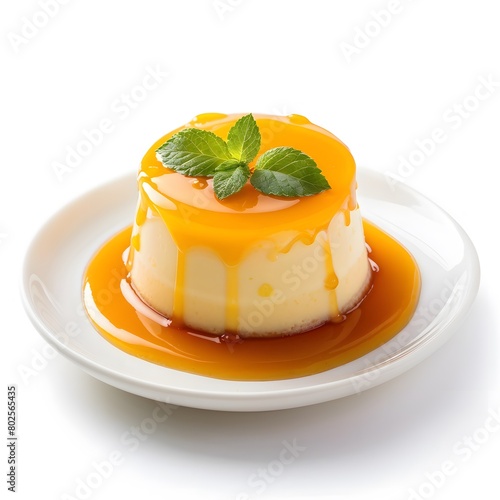 caramel pudding on white plate