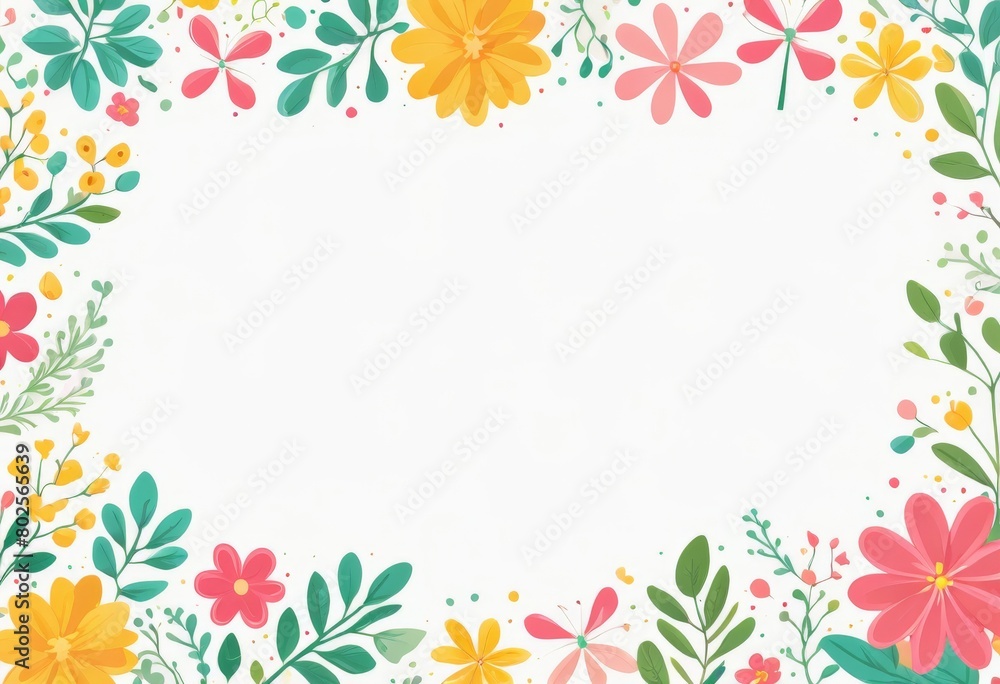 Festive Illustrated template with flowers, space for text and a light background	