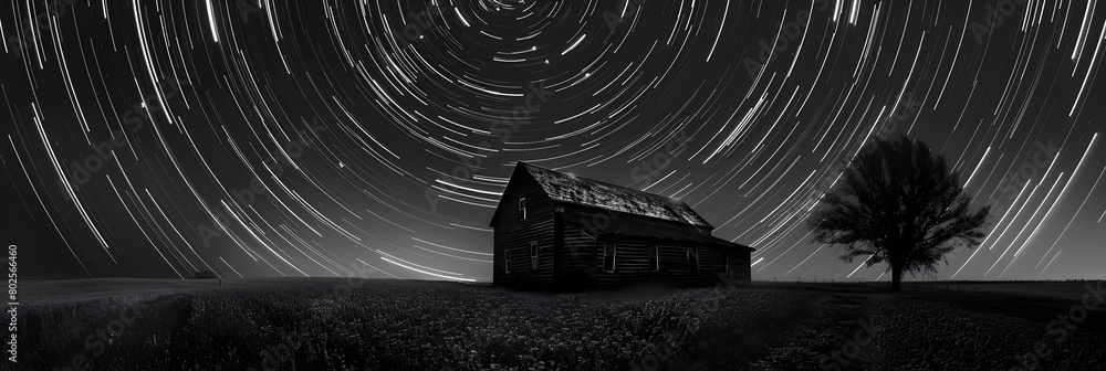 Time lapse of comet-shaped star trails over the forest in the night sky ...