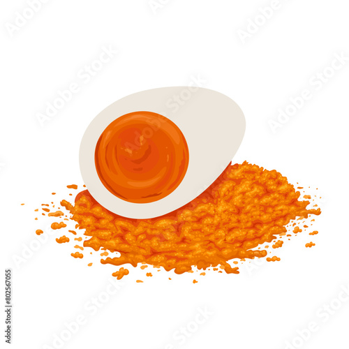 Vector illustration, salted egg and salted egg yolk powder, isolated on white background.