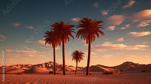  Silhouetted Majesty  Three Towering Palm Trees Grace the Vibrant Skyline  Radiating Serenity and Charm in the Golden Glow of a Tropical Sunset