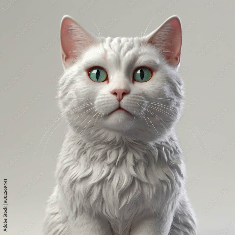 3D White Cat Model