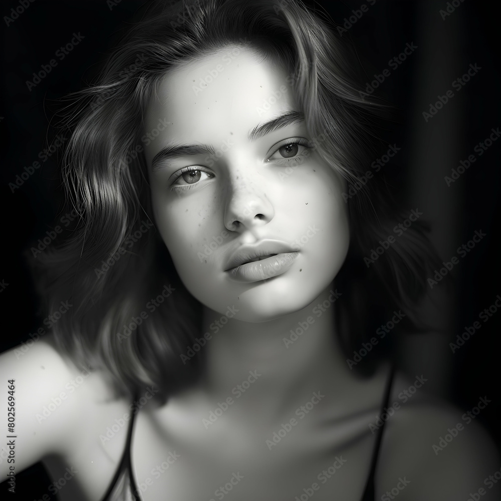 Beautiful girl black and white portrait Beautiful girl black and white portrait