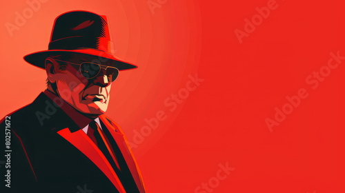 Cool looking mafia boss cartoon character. Minimal vector art cartoon illustration. Copy space on the side.
