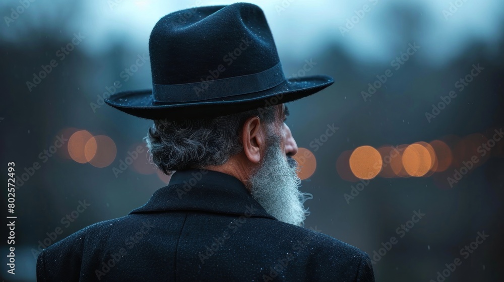 Elegant Jewish Man in Traditional Attire Against Israel Flag Backdrop Elegant Jewish Man in Traditional Attire Against Israel Flag Backdrop