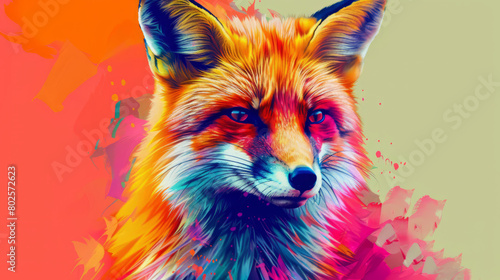 Portrait of fox in colorful pop art comic style painting illustration. © Tepsarit