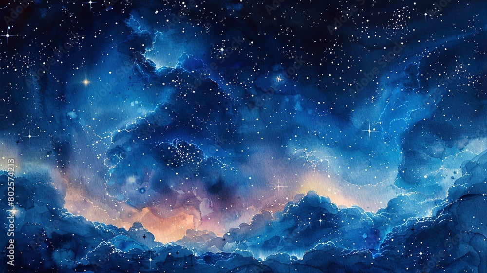 Fototapeta premium Beyond Boundaries: Watercolor Journey through Space and Scorpio