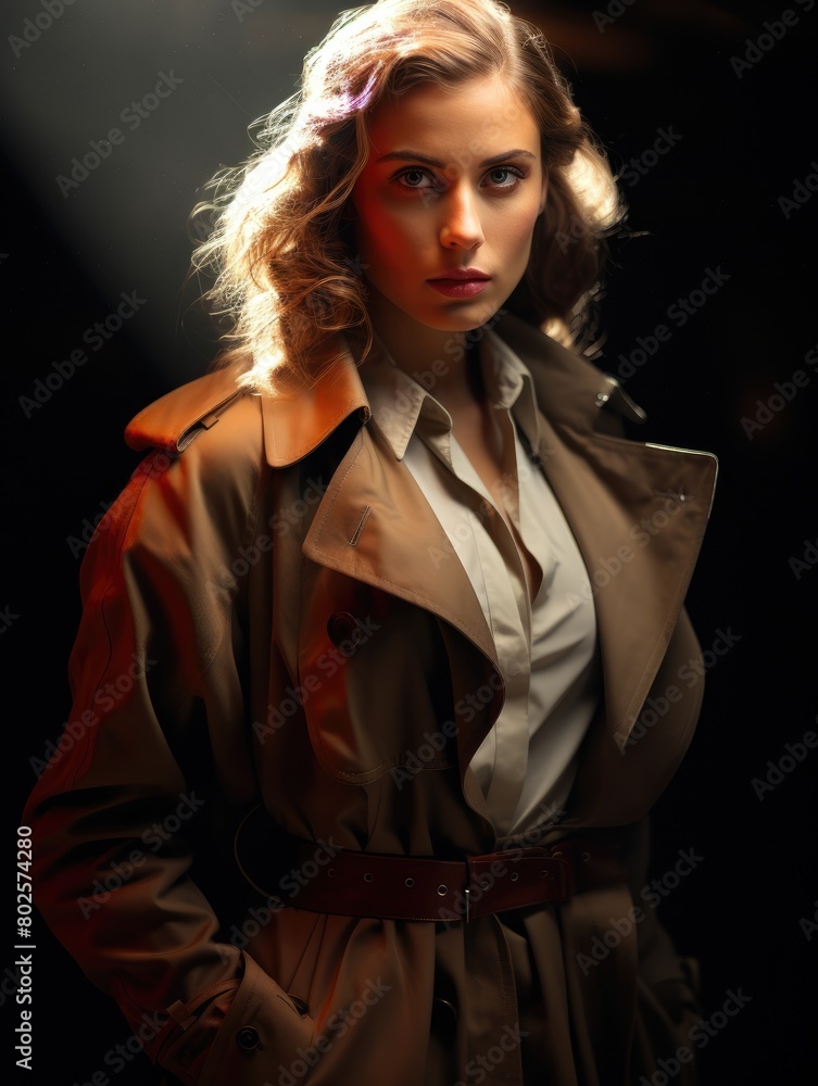 Mysterious woman in trench coat