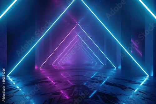Dark background with lines and spotlights  neon light  night view. Abstract background - generative ai