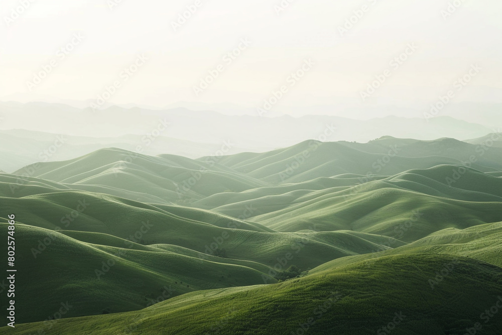 A rolling landscape of green hills stretching into the distance.
