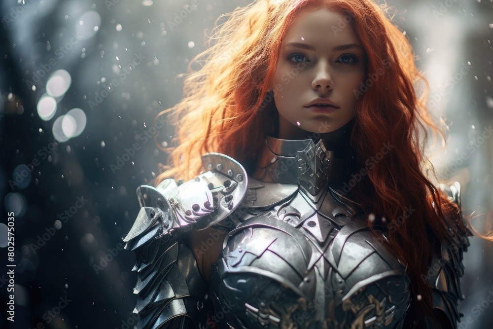 Fierce warrior woman in futuristic armor Fierce warrior woman in futuristic armor