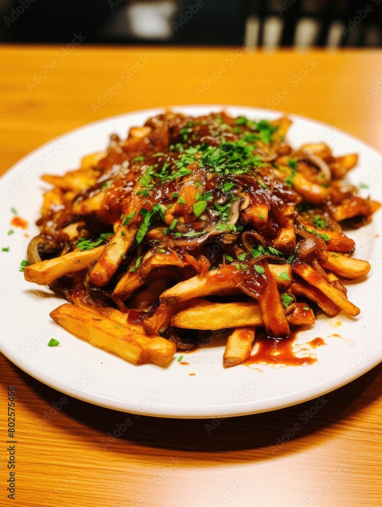 Delicious Korean-style beef and fries dish Delicious Korean-style beef and fries dish