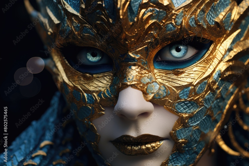 Ornate golden and blue carnival mask Ornate golden and blue carnival mask