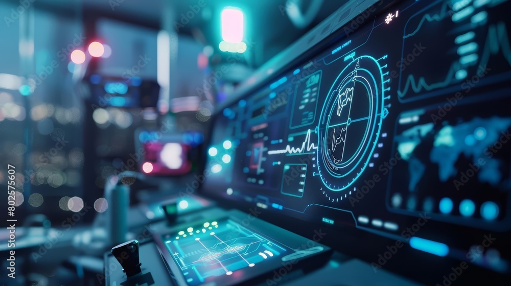 Closeup cyber concept of a futuristic nurse station featuring miraculous AI diagnostics tools, Sharpen Cinematic tone with blur background and no text, logo brand in photo Closeup cyber concept of a futuristic nurse station featuring miraculous AI diagnostics tools, Sharpen Cinematic tone with blur background and no text, logo brand in photo