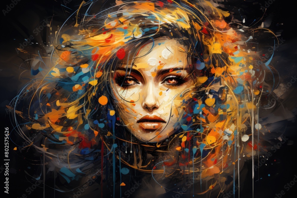 Vibrant abstract portrait of a woman