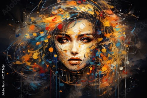 Vibrant abstract portrait of a woman