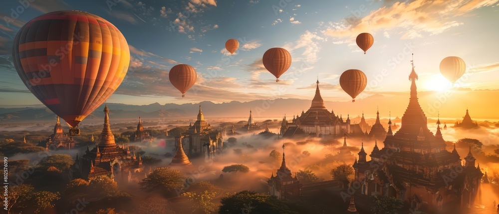 Naklejka premium Dive into Myanmars rich cultural tapestry and historical landmarks, an excellent choice for a cultural travel brochure Sharpen banner background concept 3D with copy space