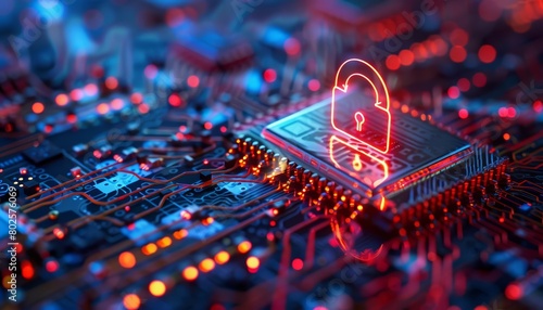 Cybersecurity defends and empowers enterprises, integrating advanced tech to safeguard global digital assets Sharpen close up business hitech concept with blur background photo