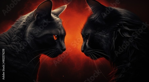 Intense glowing eyes of two black cats © Balaraw