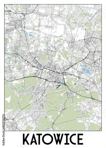 Katowice, Poland map poster art