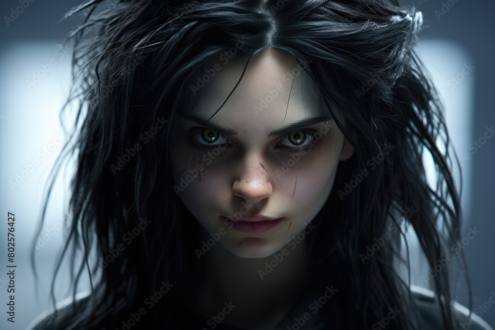 Intense gaze of a dark-haired woman Intense gaze of a dark-haired woman