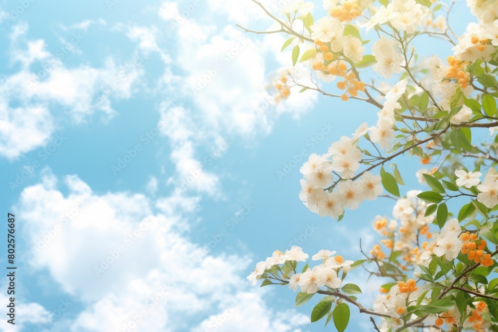 beautiful spring flowers blooming against blue sky beautiful spring flowers blooming against blue sky