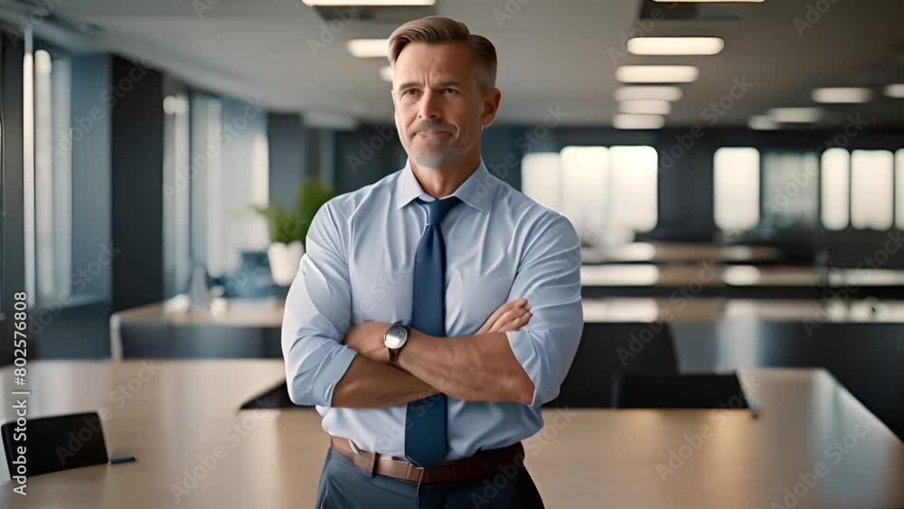 Confident Man Standing With Arms Crossed in Office Generative AI Confident Man Standing With Arms Crossed in Office Generative AI