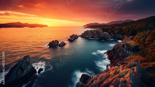 Breathtaking sunset over rugged coastal landscape