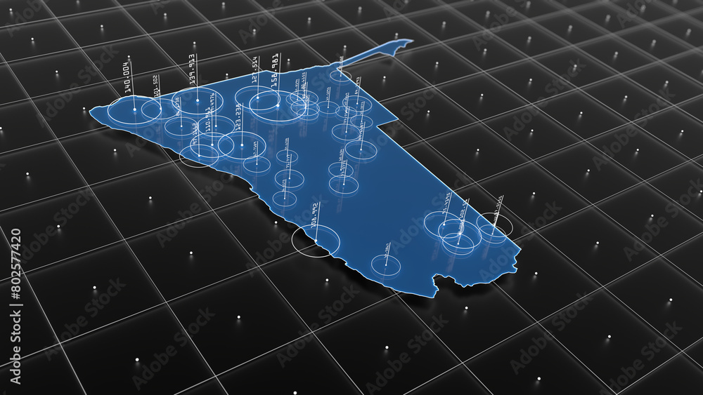 Namibia blue map big data visualization. Futuristic infographic map. Information aesthetics. Complex visual data. Complex data graphic visualization. 3D render illustration.