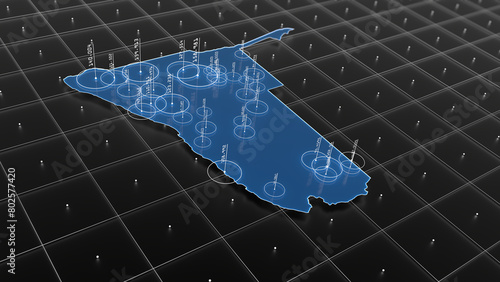 Obraz na płótnie Namibia blue map big data visualization. Futuristic infographic map. Information aesthetics. Complex visual data. Complex data graphic visualization. 3D render illustration. w salonie