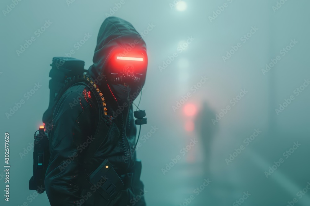 Through the foggy streets, a zombie detective hunts rogue androids with a brainwave scanner holstered on his belt Sharpen close up strange style hitech ultrafashionable concept Through the foggy streets, a zombie detective hunts rogue androids with a brainwave scanner holstered on his belt Sharpen close up strange style hitech ultrafashionable concept