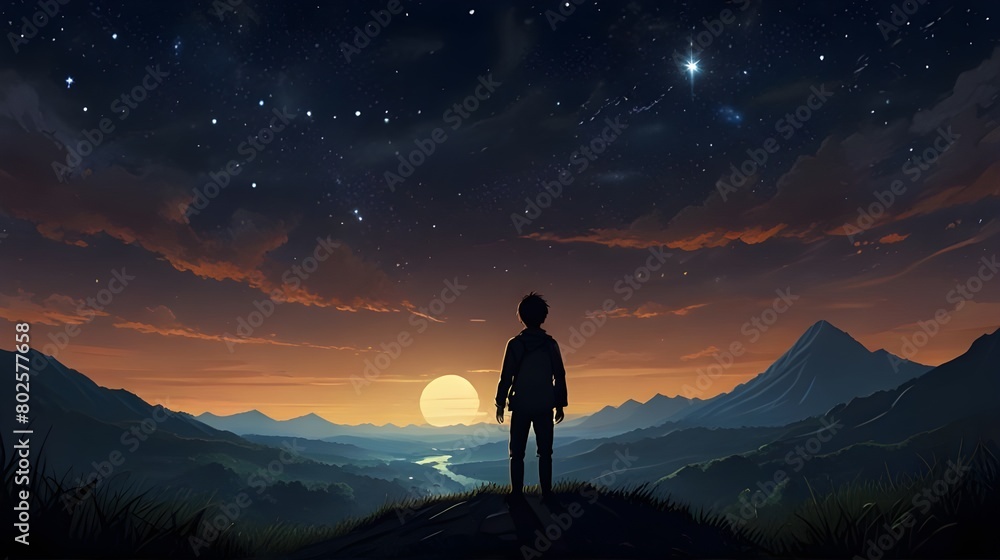 Enchanting Anime-Inspired HD Wallpaper: Loneliness and Hope Merge in Starry Night Sky