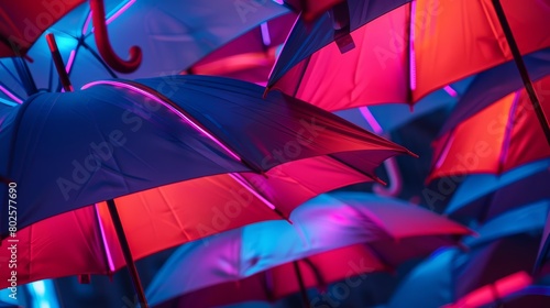 Umbrellas that forecast the weather with a light show, changing colors to indicate upcoming conditions Sharpen close up strange style hitech ultrafashionable concept photo