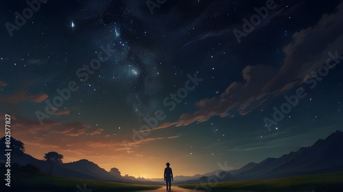 Enchanting Anime-Inspired HD Wallpaper: Loneliness and Hope Merge in Starry Night Sky photo