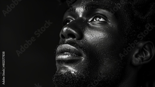 Portrait of an African-American Man Against a Black Background with Sweat Details