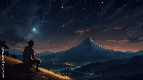 Enchanting Anime-Inspired HD Wallpaper: Loneliness and Hope Merge in Starry Night Sky photo
