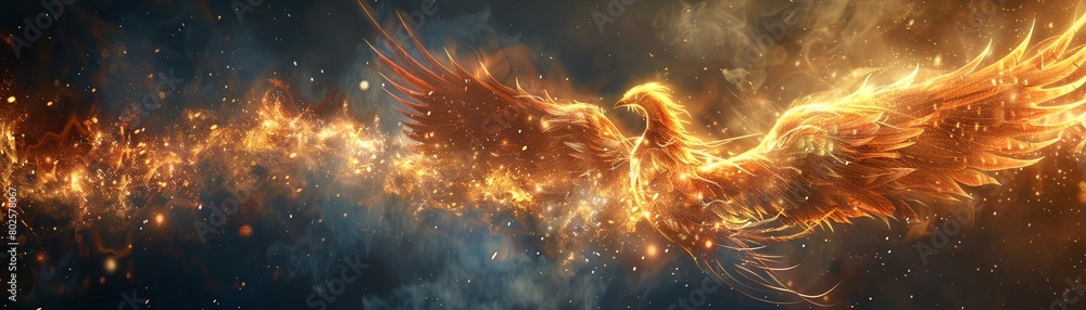 An image of a majestic phoenix being reborn from digital ashes ...