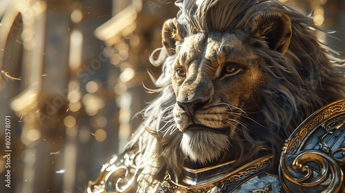 An intricately armored lion portrayed in grand fantasy art 8K , high-resolution, ultra HD,up32K HD