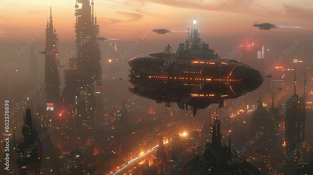A dusk scene in a futuristic city, where flying vehicles navigate the illuminated skyline 8K , high-resolution, ultra HD,up32K HD A dusk scene in a futuristic city, where flying vehicles navigate the illuminated skyline 8K , high-resolution, ultra HD,up32K HD